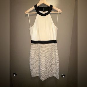 NWT Trina Turk Kissy Dress Halter Back Zip Mixed Silk Tweed Sheath Ivory.
